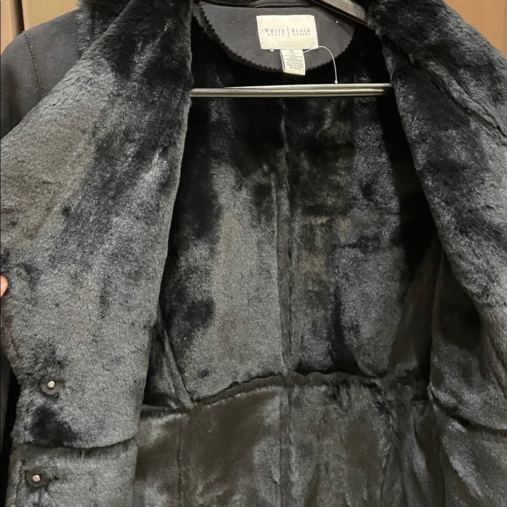 White House Black Market Dark Teddy Jacket with Plush Collar - Picture 6 of 9